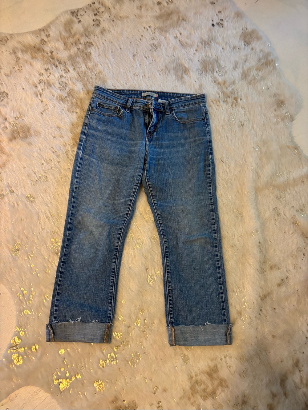Levi's Medium Blue Cuffed Boyfriend Jeans